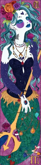 Free mermaid bookmark featuring a gothic mermaid with a green tail